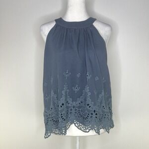 YOUNG FABULOUS & BROKE Navy Flowy‎ Boho Beachy Coastal Eyelet Halter Top MEDIUM